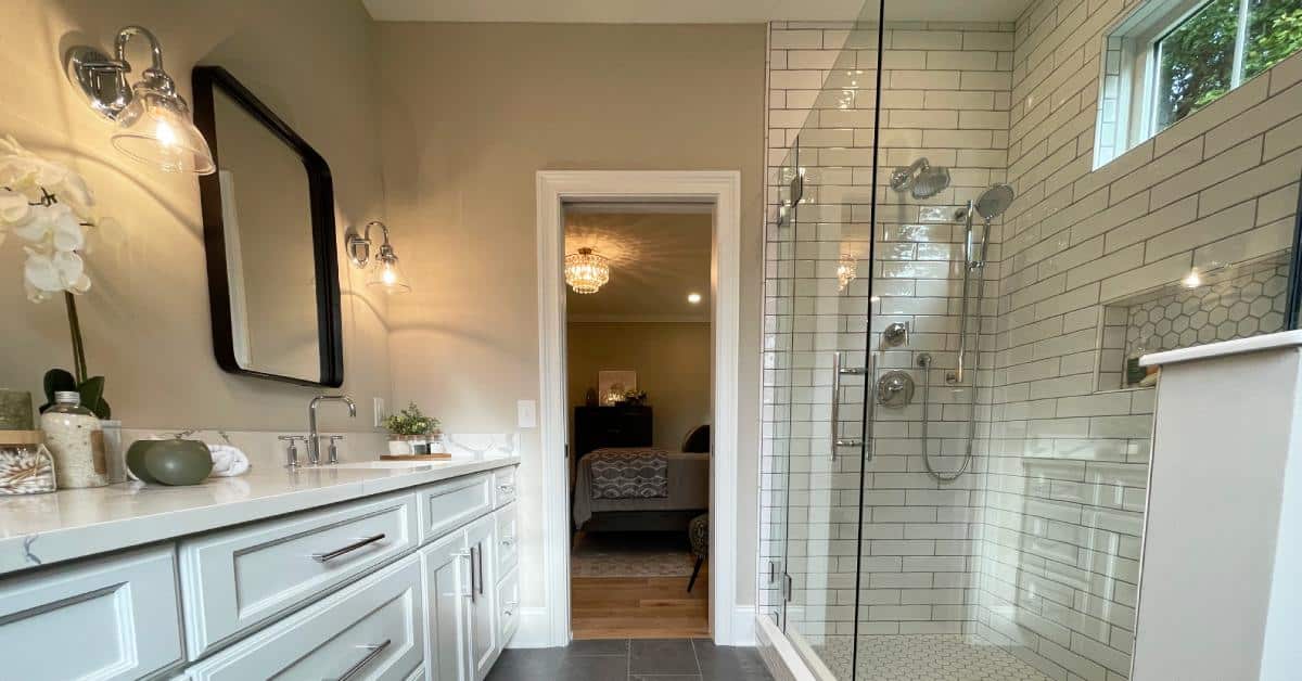 a bathroom in a new construction home in saratoga