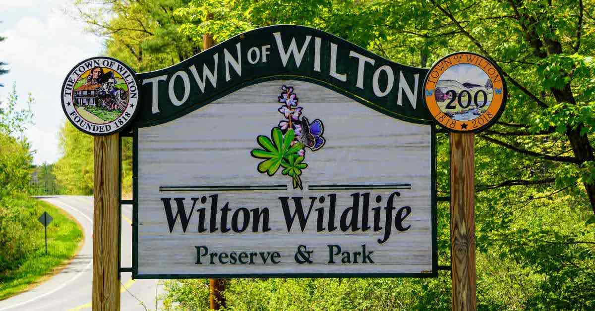 town of wilton wooden sign