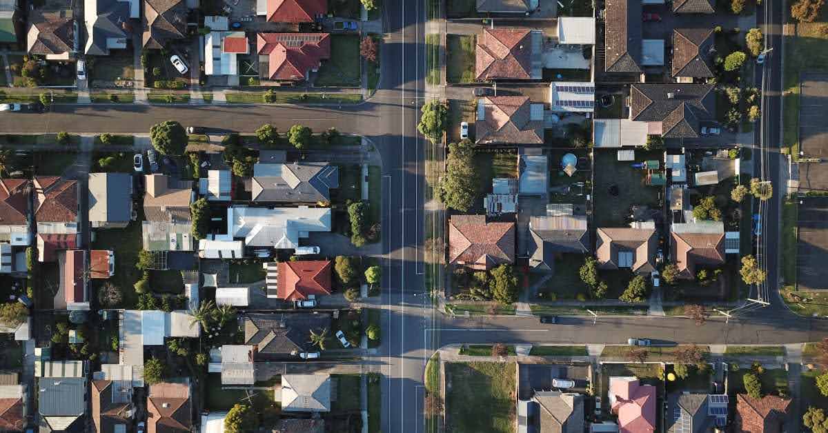 aerial view of streets with houses